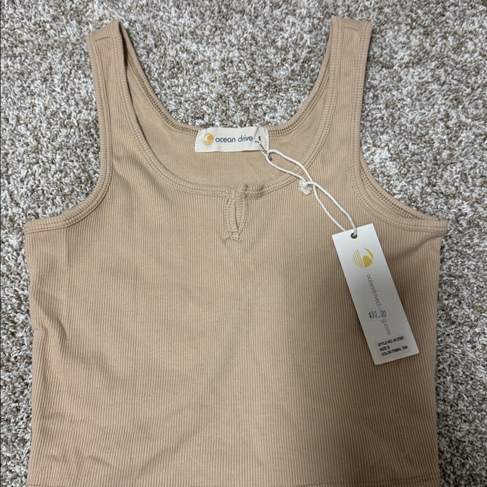 Ocean Drive Beige Ribbed Tank Top